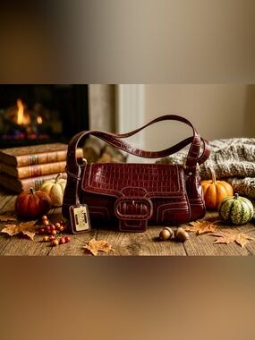 NWT Maxx New York Croc Embossed Shoulder Bag - Y2K Burgundy Buckle Purse